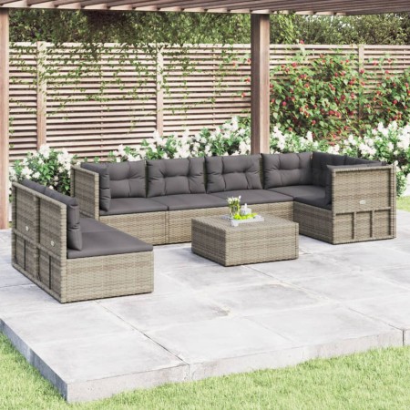 7-teiliges Gartenmöbel-Set und Kissen synthetisches Rattangrau von vidaXL, Gartensets - Ref: Foro24-3187222, Preis: 617,61 €,...