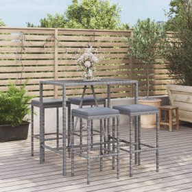 Garden table and high stools 5 pieces with gray PE rattan cushions by vidaXL, Garden sets - Ref: Foro24-3187634, Price: 237,6...