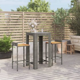 Gartentisch und Hochhocker 3-teilig aus Holz und PE-Rattan grau von vidaXL, Gartensets - Ref: Foro24-3187707, Preis: 185,99 €...