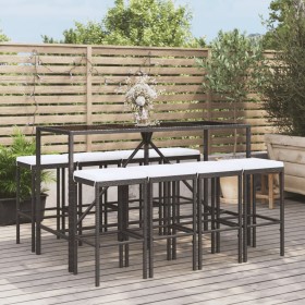 Garden table and high stools 9 pieces and black PE rattan cushions by vidaXL, Garden sets - Ref: Foro24-3187637, Price: 358,0...