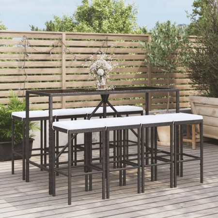 Garden table and high stools 9 pieces and black PE rattan cushions by vidaXL, Garden sets - Ref: Foro24-3187637, Price: 356,6...