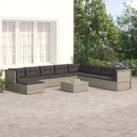 9-teiliges Gartenmöbel-Set und graue synthetische Rattankissen von vidaXL, Gartensets - Ref: Foro24-3187209, Preis: 852,99 €,...