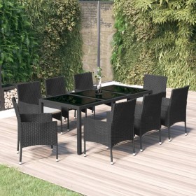 9-teiliges Garten-Essset und schwarze Kissen aus synthetischem Rattan von vidaXL, Gartensets - Ref: Foro24-3187321, Preis: 55...