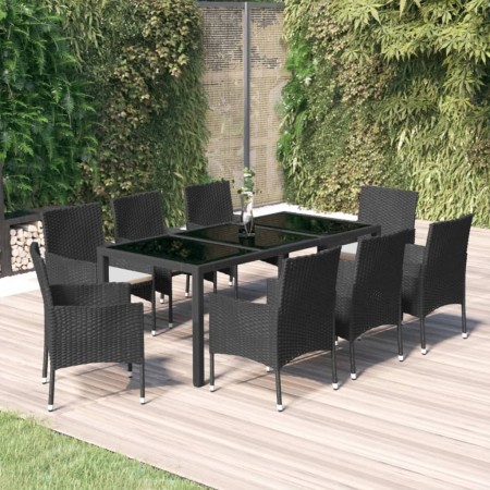 9-teiliges Garten-Essset und schwarze Kissen aus synthetischem Rattan von vidaXL, Gartensets - Ref: Foro24-3187321, Preis: 57...