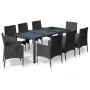 Set de comedor de jardín 9 pzas y cojines ratán sintético negro de vidaXL, Conjuntos de jardín - Ref: Foro24-3187321, Precio:...