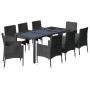 Set de comedor de jardín 9 pzas y cojines ratán sintético negro de vidaXL, Conjuntos de jardín - Ref: Foro24-3187321, Precio:...