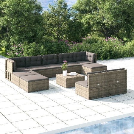 Set de muebles de jardín 10 pzas y cojines ratán sintético gris de vidaXL, Conjuntos de jardín - Ref: Foro24-3187255, Precio:...