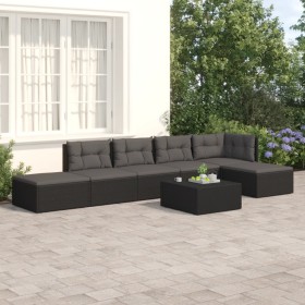 6-teiliges Gartenmöbel-Set und Kissen Kunstrattan schwarz von vidaXL, Gartensets - Ref: Foro24-3187107, Preis: 440,99 €, Raba...