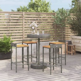 Bartisch und Gartenhocker 5 Stück Akazienholz PE Rattan grau von vidaXL, Gartensets - Ref: Foro24-3187717, Preis: 244,99 €, R...