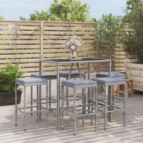 Garden table and high stools with cushions, 7-piece set, gray PE rattan by vidaXL, Garden sets - Ref: Foro24-3187636, Price: ...