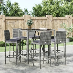 Garden table and high stools and cushions 7 pieces gray PE rattan by vidaXL, Garden sets - Ref: Foro24-3187646, Price: 395,99...