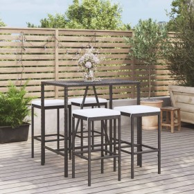 Gartentisch und Hochhocker 5 Stück und schwarze PE-Rattankissen von vidaXL, Gartensets - Ref: Foro24-3187633, Preis: 230,99 €...