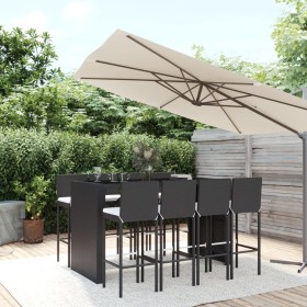 Garden table and high stools 9 pieces with black PE rattan cushions by vidaXL, Garden sets - Ref: Foro24-3187629, Price: 830,...