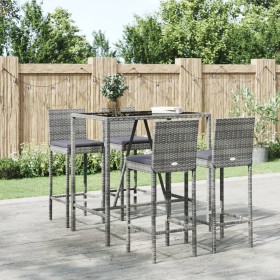 5-piece garden table and high stools with gray PE rattan cushions by vidaXL, Garden sets - Ref: Foro24-3187644, Price: 405,14...