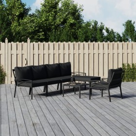 7-teiliges Gartenmöbel-Set aus Stahl mit grauen Kissen von vidaXL, Gartensets - Ref: Foro24-3187947, Preis: 561,99 €, Rabatt: %