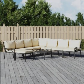 9-teiliges Gartenmöbelset aus Stahl mit sandfarbenen Kissen von vidaXL, Gartensets - Ref: Foro24-3187960, Preis: 734,99 €, Ra...