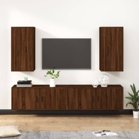 Set de muebles para TV 4 pzas madera contrachapada marrón roble de vidaXL, Muebles TV - Ref: Foro24-3188701, Precio: 237,99 €...