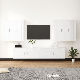 TV-Möbelset 6-teilig aus glänzend weißem Sperrholz von vidaXL, TV-Möbel - Ref: Foro24-3188712, Preis: 373,53 €, Rabatt: %