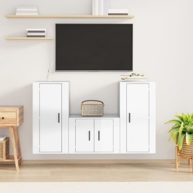 TV-Möbelset 3-teilig aus glänzend weißem Sperrholz von vidaXL, TV-Möbel - Ref: Foro24-3188520, Preis: 137,59 €, Rabatt: %