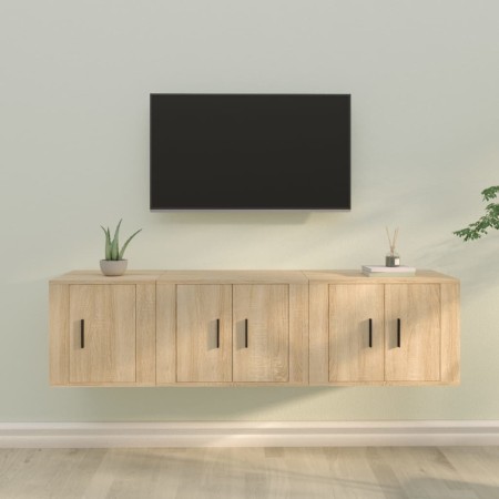 Set de muebles para TV 3 pzas madera contrachapada roble sonoma de vidaXL, Muebles TV - Ref: Foro24-3188441, Precio: 107,91 €...