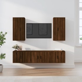 TV furniture set 5 pieces brown oak plywood by vidaXL, TV Furniture - Ref: Foro24-3188685, Price: 223,22 €, Discount: %