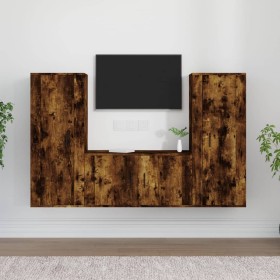 TV furniture set 3 pieces smoked oak plywood by vidaXL, TV Furniture - Ref: Foro24-3188755, Price: 159,55 €, Discount: %