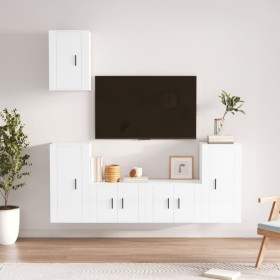 TV furniture set 5 pieces glossy white plywood by vidaXL, TV Furniture - Ref: Foro24-3188576, Price: 212,68 €, Discount: %