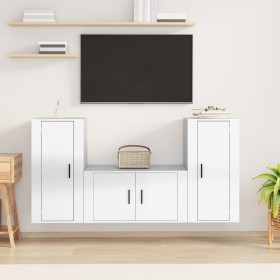 TV furniture set 3 pieces glossy white plywood by vidaXL, TV Furniture - Ref: Foro24-3188528, Price: 149,14 €, Discount: %