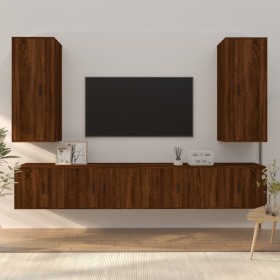 TV furniture set 6 pieces brown oak plywood by vidaXL, TV Furniture - Ref: Foro24-3188845, Price: 270,33 €, Discount: %