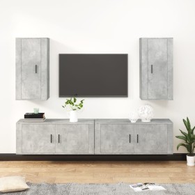 TV-Möbelset 4-teilig betongraues Sperrholz von vidaXL, TV-Möbel - Ref: Foro24-3188698, Preis: 218,18 €, Rabatt: %