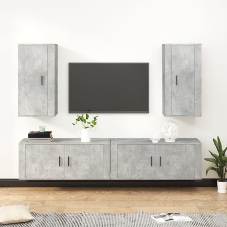 Set de muebles de TV 4 pzas madera contrachapada gris hormigón de vidaXL, Muebles TV - Ref: Foro24-3188698, Precio: 221,04 €,...