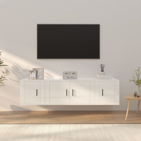 TV furniture set 3 pieces glossy white plywood by vidaXL, TV Furniture - Ref: Foro24-3188400, Price: 105,31 €, Discount: %