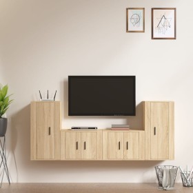 TV furniture set 4 pieces Sonoma oak plywood by vidaXL, TV Furniture - Ref: Foro24-3188553, Price: 178,04 €, Discount: %