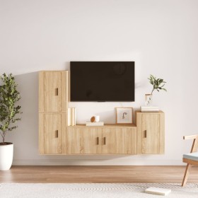 TV furniture set 4 pieces Sonoma oak plywood by vidaXL, TV Furniture - Ref: Foro24-3188601, Price: 168,99 €, Discount: %