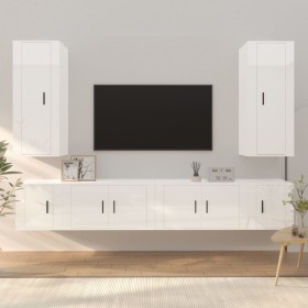 TV furniture set 6 pieces glossy white plywood by vidaXL, TV Furniture - Ref: Foro24-3188840, Price: 264,99 €, Discount: %