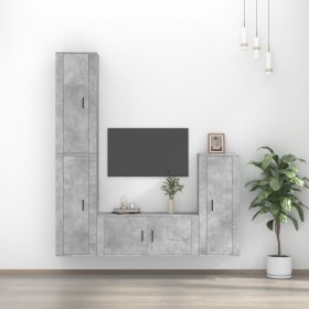 TV furniture set 4 pieces concrete gray plywood by vidaXL, TV Furniture - Ref: Foro24-3188794, Price: 222,99 €, Discount: %