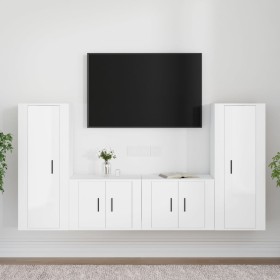 TV-Möbelset 4-teilig aus glänzend weißem Sperrholz von vidaXL, TV-Möbel - Ref: Foro24-3188768, Preis: 185,99 €, Rabatt: %