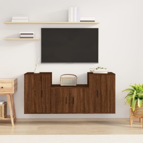 TV furniture set 3 pieces brown oak plywood by vidaXL, TV Furniture - Ref: Foro24-3188501, Price: 116,99 €, Discount: %