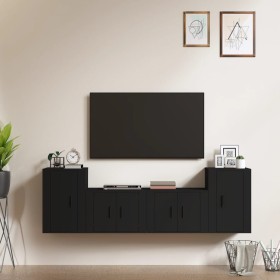 Black plywood 4-piece TV furniture set by vidaXL, TV Furniture - Ref: Foro24-3188543, Price: 156,36 €, Discount: %