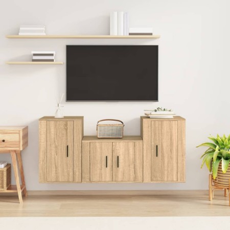 TV furniture set, 3 pieces, oak veneer plywood, Sonoma oak. by vidaXL, TV Furniture - Ref: Foro24-3188497, Price: 111,73 €, D...