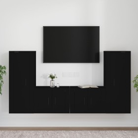 Black plywood 4-piece TV furniture set by vidaXL, TV Furniture - Ref: Foro24-3188767, Price: 193,53 €, Discount: %