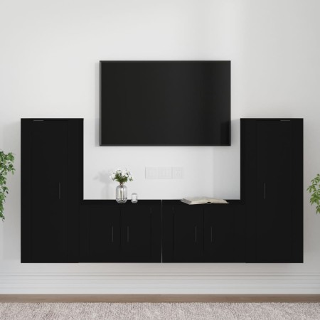 Black plywood 4-piece TV furniture set by vidaXL, TV Furniture - Ref: Foro24-3188767, Price: 193,25 €, Discount: %