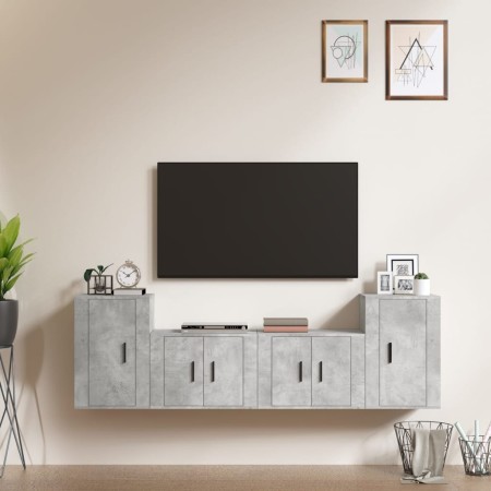 Set de muebles de TV 4 pzas madera contrachapada gris hormigón de vidaXL, Muebles TV - Ref: Foro24-3188546, Precio: 139,99 €,...