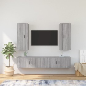 TV furniture set 4 pieces Sonoma gray plywood by vidaXL, TV Furniture - Ref: Foro24-3188852, Price: 210,99 €, Discount: %