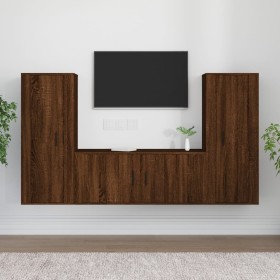 TV furniture set 3 pieces brown oak plywood by vidaXL, TV Furniture - Ref: Foro24-3188765, Price: 184,50 €, Discount: %