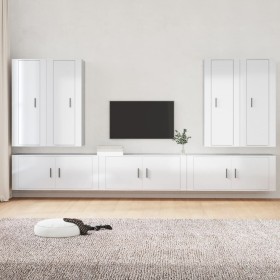 TV furniture set 7 pieces glossy white plywood by vidaXL, TV Furniture - Ref: Foro24-3188872, Price: 449,50 €, Discount: %