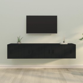 Black plywood 4-piece TV furniture set by vidaXL, TV Furniture - Ref: Foro24-3188431, Price: 134,13 €, Discount: %