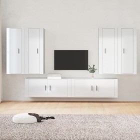 TV furniture set 6 pieces glossy white plywood by vidaXL, TV Furniture - Ref: Foro24-3188864, Price: 393,78 €, Discount: %