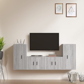 TV furniture set 4 pieces Sonoma gray plywood by vidaXL, TV Furniture - Ref: Foro24-3188556, Price: 179,26 €, Discount: %