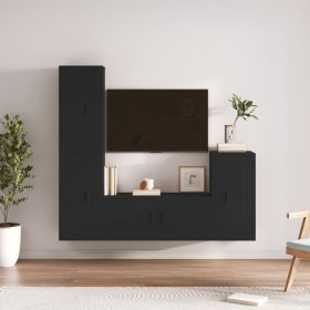 Black plywood 4-piece TV furniture set by vidaXL, TV Furniture - Ref: Foro24-3188591, Price: 224,15 €, Discount: %